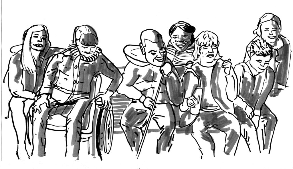 illustration of a group of people sitting down
