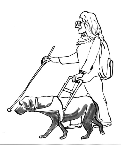 illustration of woman and guide dog