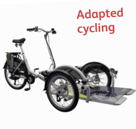 A picture of an adapted bike with the caption "Adapted cycling"