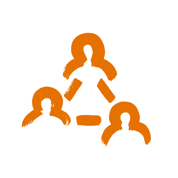 Orange paint brush marks making an illustration of connected people.
