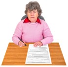 woman unhappy at a desk with a form