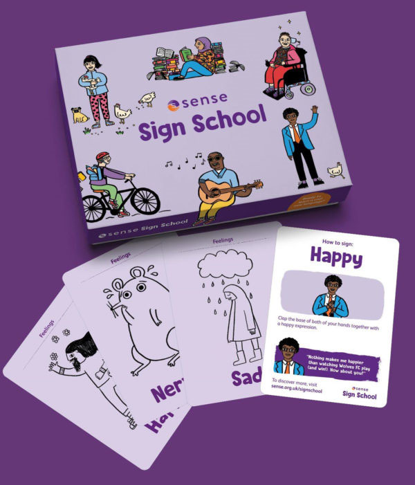 A pack shot of Sense Sign School lesson cards