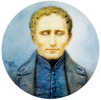 A close-up image of Louis Braille.