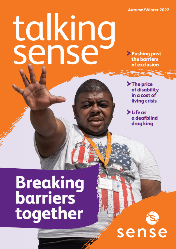 The front cover of this issue of Talking Sens shows a young black man with his arm out in front of him, fingers outreached.