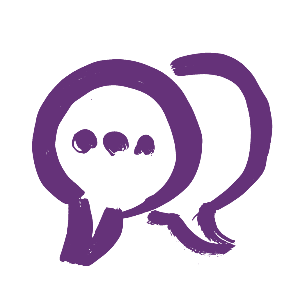 Purple paint marks making an illustration of speech bubbles.