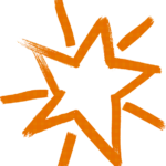 An illustration of a star in orange paintbrush marks
