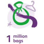 graphic illustration showing a bag and the text '1 million bags'
