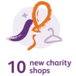graphic illustration showing a balloon, clothes hanger and the text '10 new charity shops'
