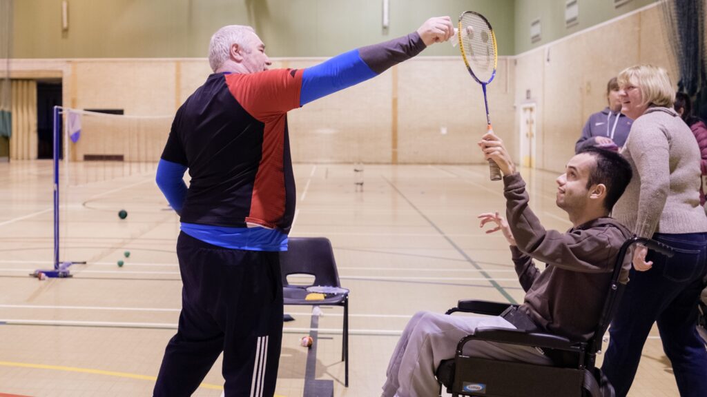 Jay, 20, from Leicester playing sensory badminton