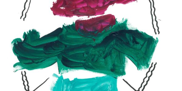 An abstract painting of a child on a swing