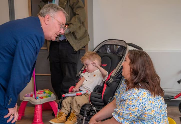 Mary and Finn meeting Minister of Health, Mike Nesbitt, at the Sense Hub Belfast launch event