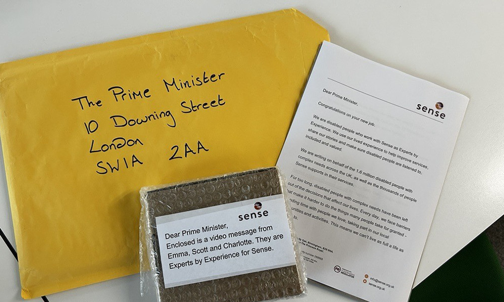 The Experts by Experience letter to the Prime Minister with padded envelope, video and letter on Sense letterhead.